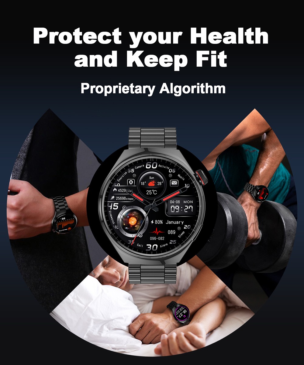 LEMFO LF38 Smartwatch, 1.6-inch IPS HD Screen, 60Hz Refresh Rate, Bluetooth Calling, Health Monitoring, 100+ Sports Modes, Voice Assistant - Black, Steel Watchband