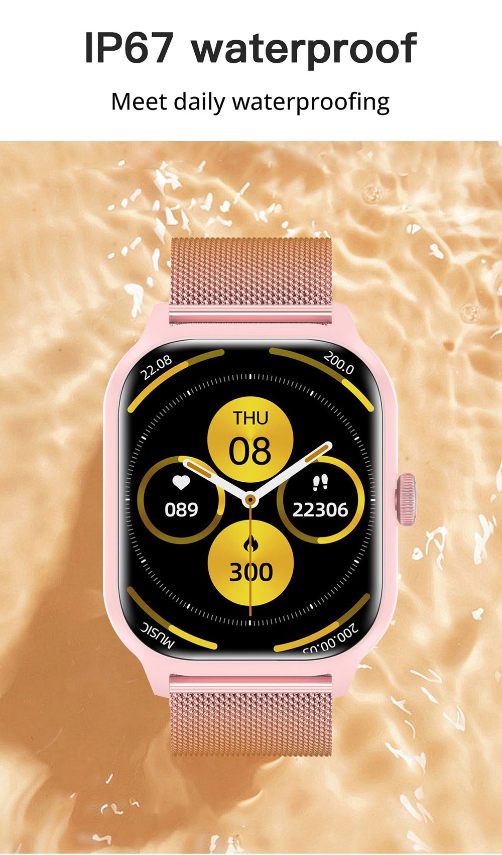 LEMFO LT10 Smartwatch, 2.01-inch Touchscreen, Health & Sleep Monitoring, Bluetooth Calling, 100+ Workout Modes, Intelligent Al Voice Assistant, IP67 Waterproof - Pink