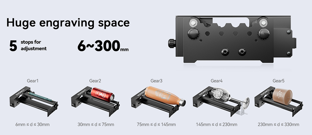LONGER Laser Engraver Y-axis Rotary Roller, 360&deg; Rotation, Adjustable 6-300mm Diameters