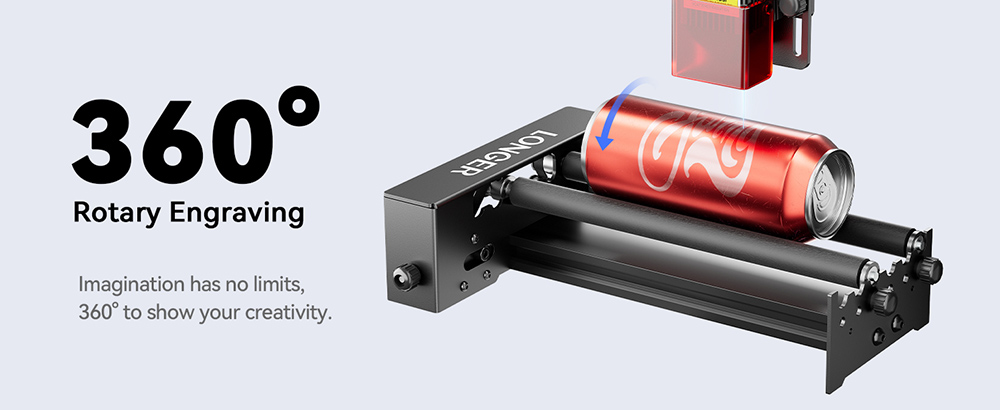 LONGER Laser Engraver Y-axis Rotary Roller, 360&deg; Rotation, Adjustable 6-300mm Diameters