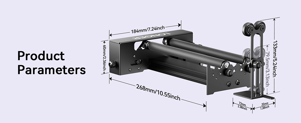 LONGER Laser Engraver Y-osý rotačný valec s držiakom, 360° rotácia, nastaviteľný priemer 6-300 mm