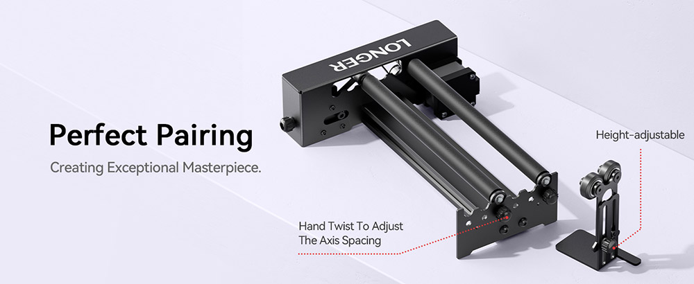 LONGER Laser Engraver Y-axis Rotary Roller with Bracket, 360&deg; Rotation, Adjustable 6-300mm Diameters