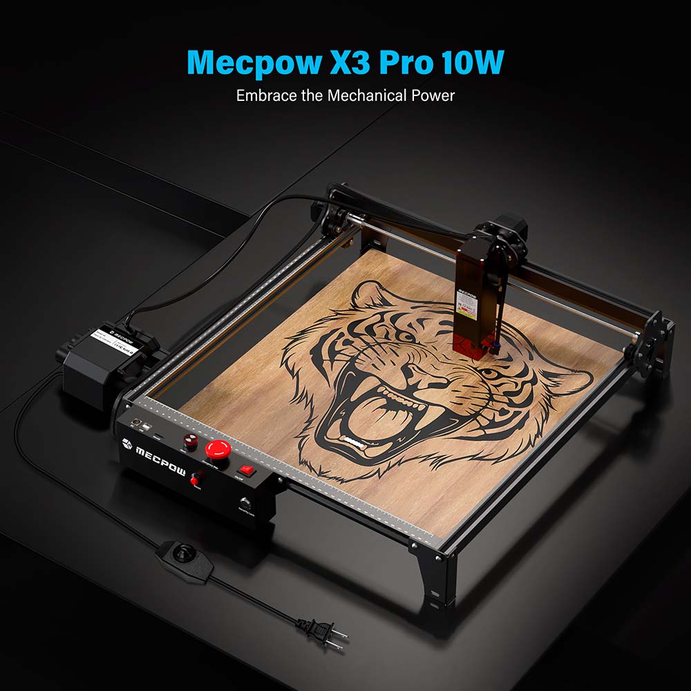 Mecpow X3 Pro 10W Laser Engraving Machine with Adjustable Air Assist, Safety Lock, Emergency Stop, Flame Detection - US Plug