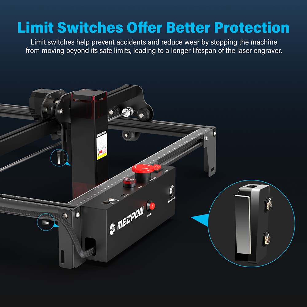 Mecpow X3 Pro 10W Laser Engraving Machine with Adjustable Air Assist, Safety Lock, Emergency Stop, Flame Detection - US Plug