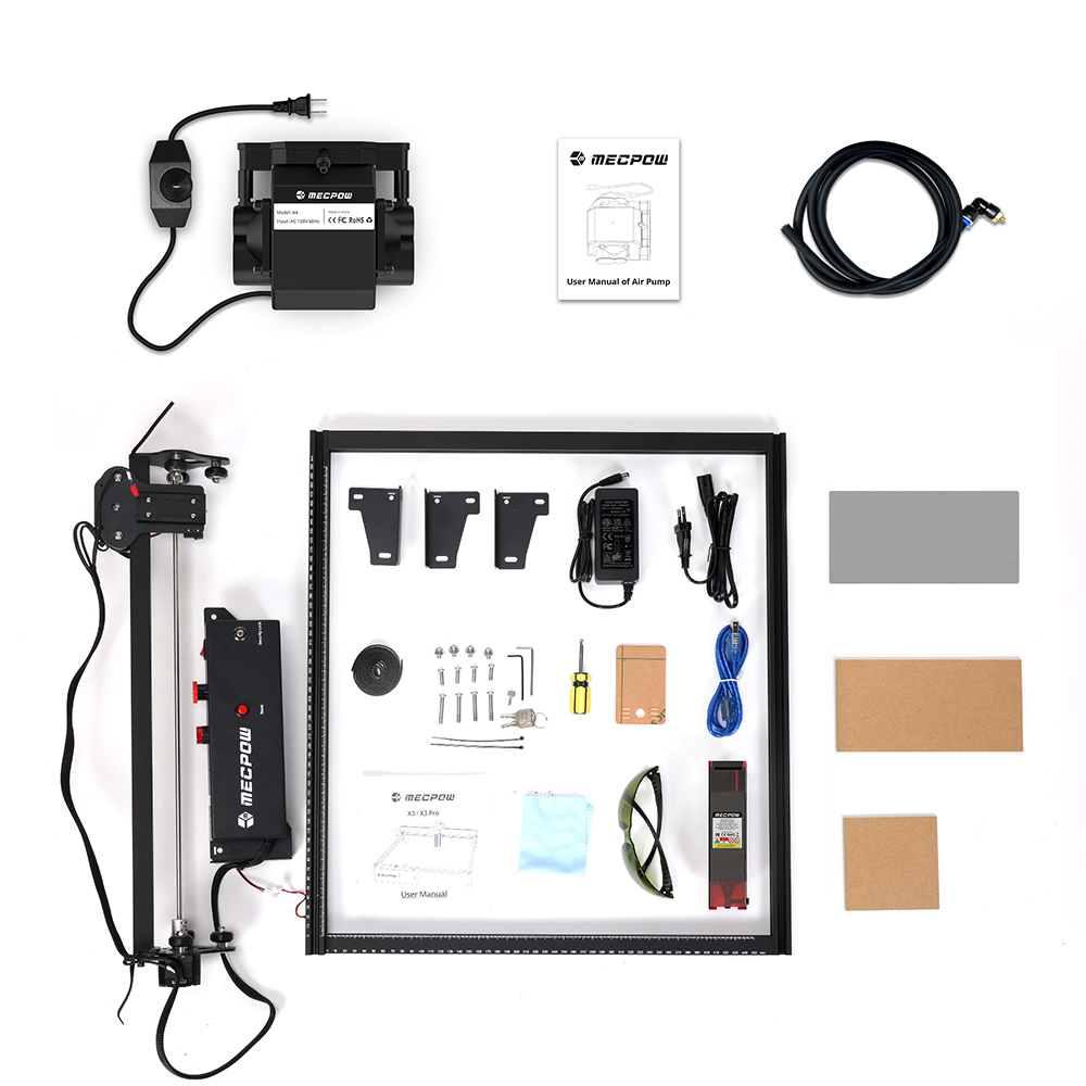Mecpow X3 Pro 10W Laser Engraving Machine with Adjustable Air Assist, Safety Lock, Emergency Stop, Flame Detection - US Plug
