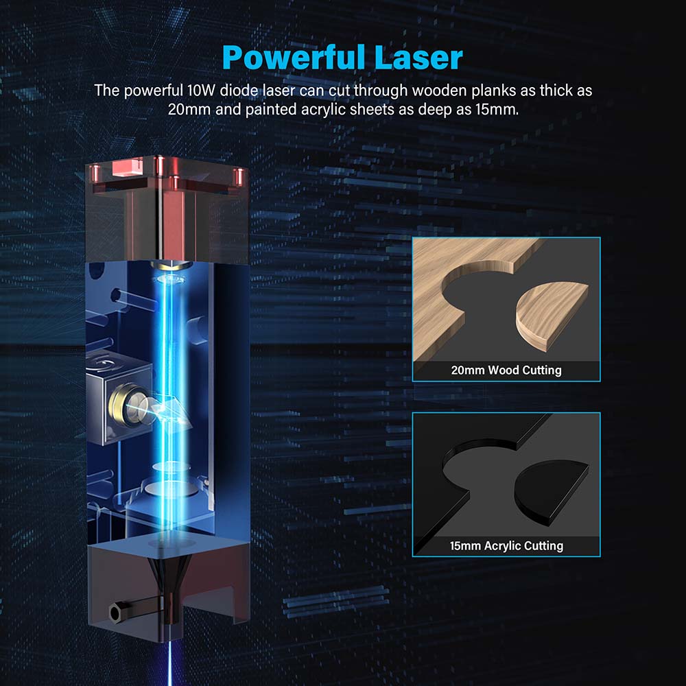 Mecpow X3 Pro 10W Laser Engraving Machine with Adjustable Air Assist, Safety Lock, Emergency Stop, Flame Detection - US Plug