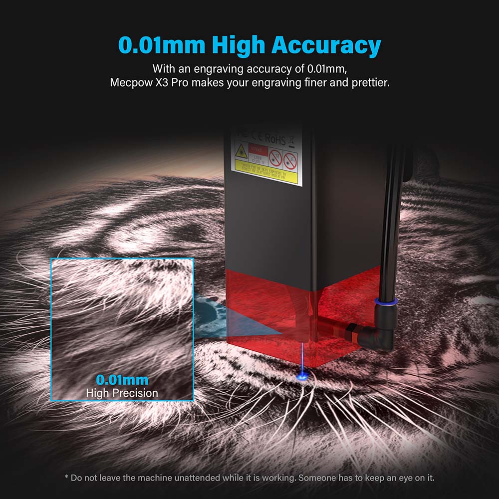 Mecpow X3 Pro 10W Laser Engraving Machine with Adjustable Air Assist, Safety Lock, Emergency Stop, Flame Detection - US Plug