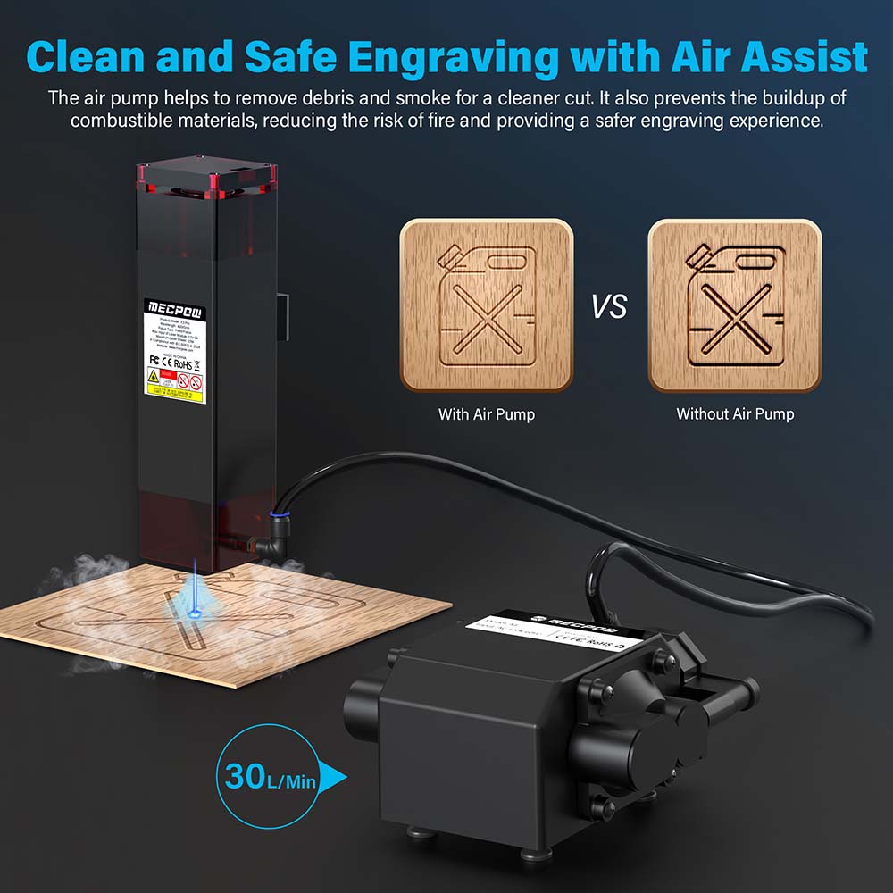 Mecpow X3 Pro 10W Laser Engraving Machine with Adjustable Air Assist, Safety Lock, Emergency Stop, Flame Detection - US Plug