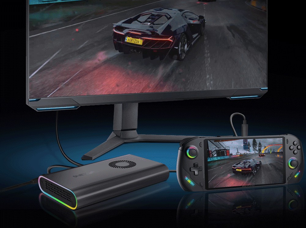 Refurbished One Netbook ONEXGPU e-GPU Dock with AMD Radeon RX 7600M XT GPU, 8GB Storage, 1*Oculink 1*USB-C 4.0 2*HDMI 2*DP 2*USB-A 3.2 1*M.2 2280 1*RJ45, 100W Reverse Charging, RGB Light Effects