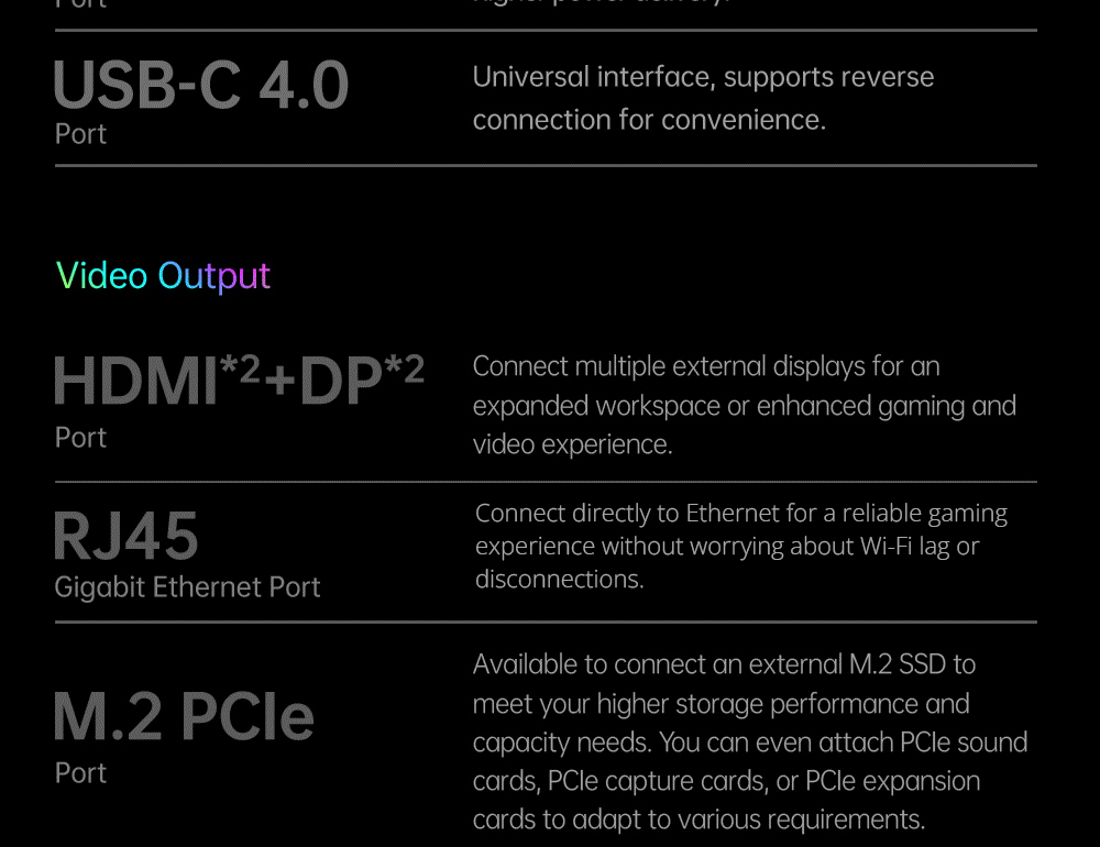 Refurbished One Netbook ONEXGPU e-GPU Dock with AMD Radeon RX 7600M XT GPU, 8GB Storage, 1*Oculink 1*USB-C 4.0 2*HDMI 2*DP 2*USB-A 3.2 1*M.2 2280 1*RJ45, 100W Reverse Charging, RGB Light Effects