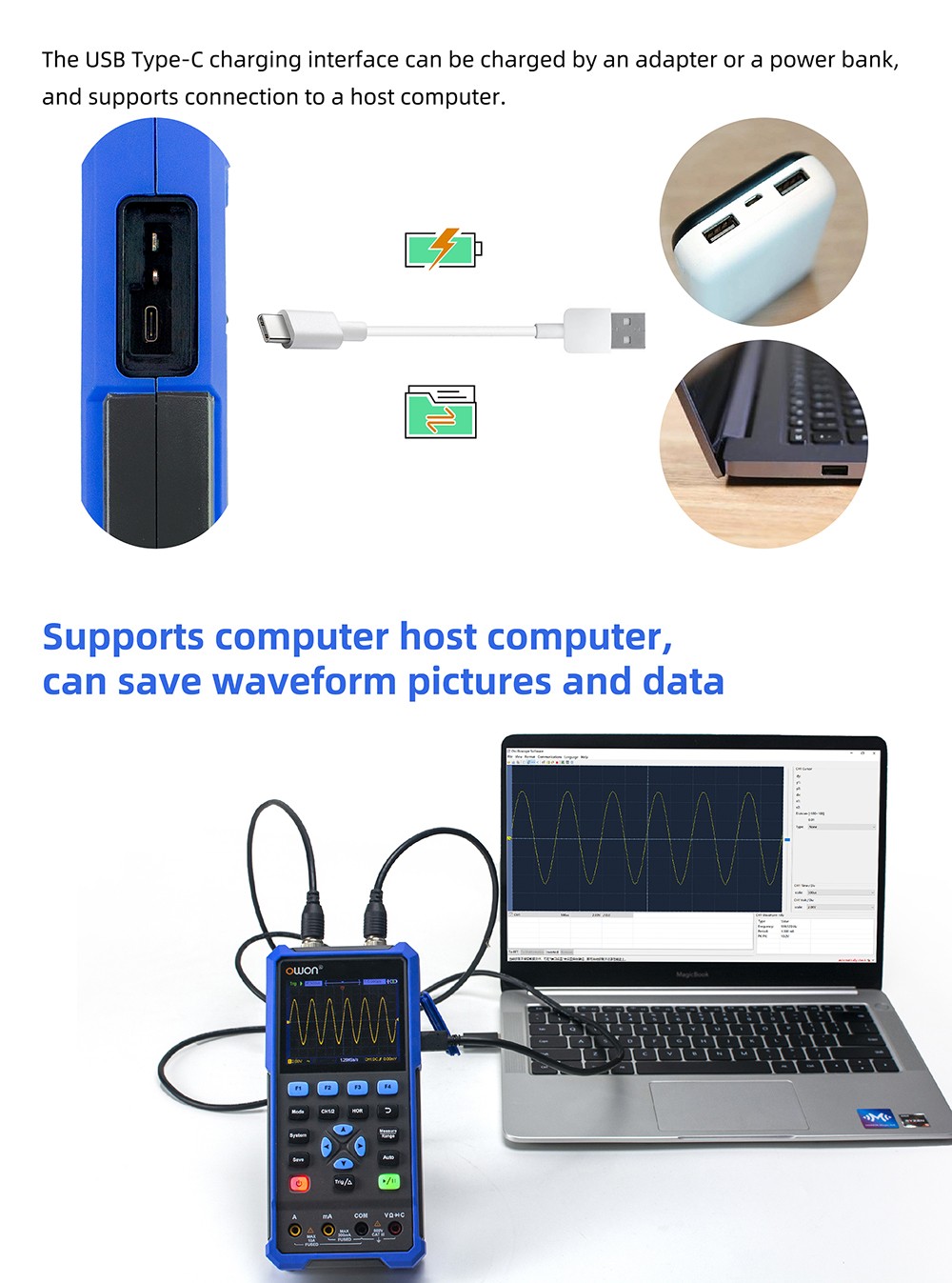 Oscilloscopio Multimetro OWON HDS25 2 In 1 Portatile | 25 MHz, 2 Canali, 20000 Conteggi | Display LCD 3,5" USB-C