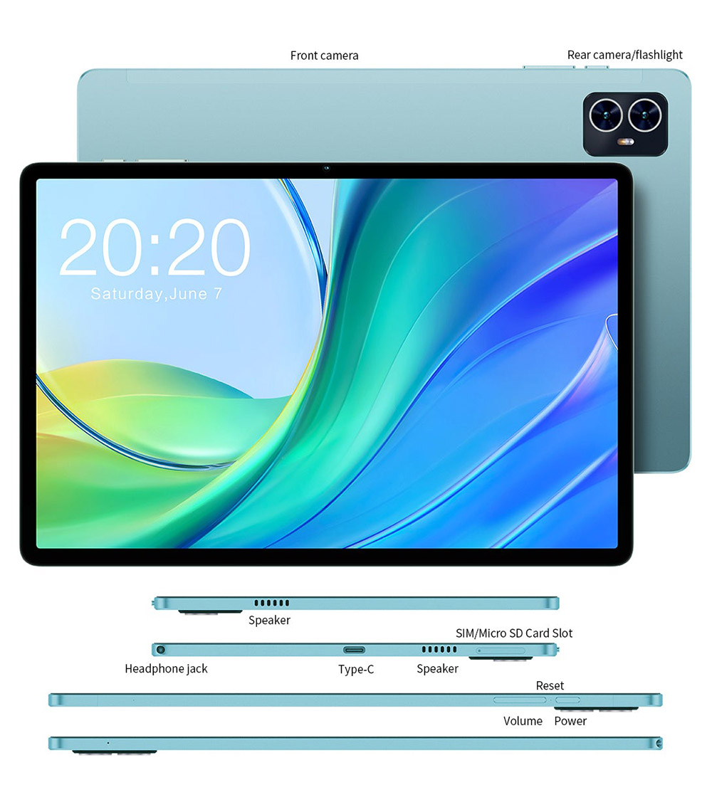 Teclast P50 11-palcový tablet, Android 15, 6GB RAM 128GB ROM, 13MP+5MP fotoaparát, rozlíšenie 1280x800, osemjadrový, batéria 8000mAh, Type-C/GMS/WiFi/Bluetooth/3,5mm Jack