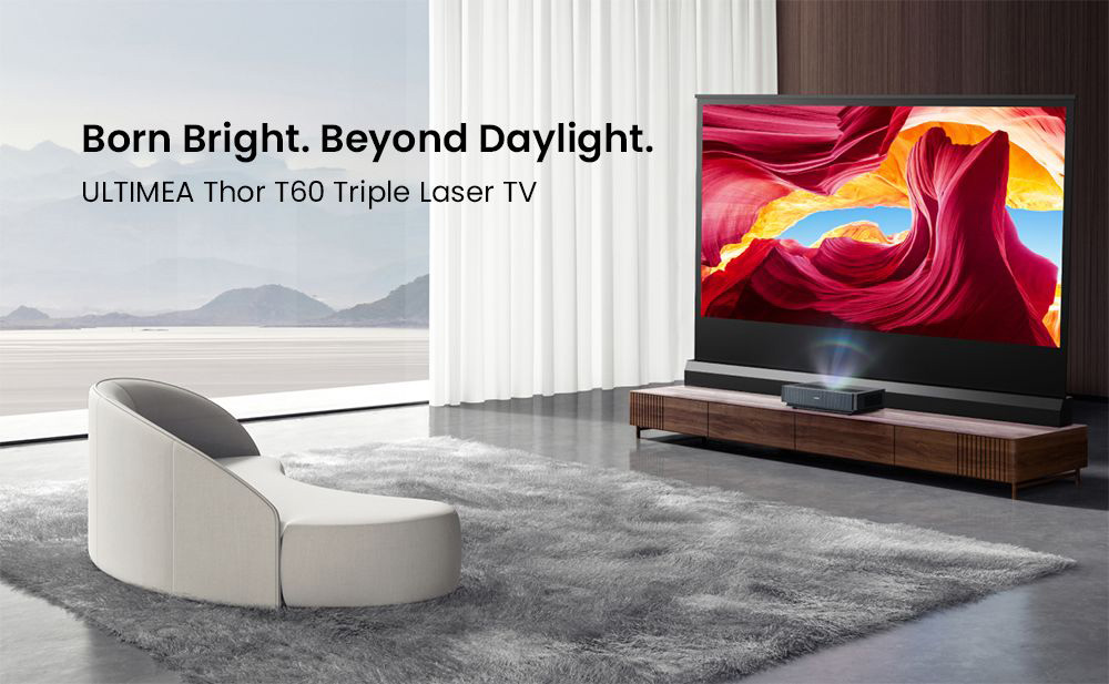 Ultimea Thor T60 Laser TV, 4000 ANSI, Dolby Atmos & Dolby Vision, 4K natívne rozlíšenie, HDR 10, kontrast 4000:1, 8-bodová kalibrácia, Android TV 11 - EU Plug