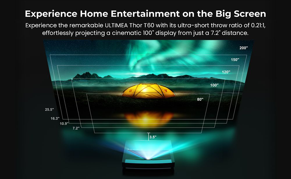 Ultimea Thor T60 Laser TV, 4000 ANSI, Dolby Atmos & Dolby Vision, 4K natívne rozlíšenie, HDR 10, kontrast 4000:1, 8-bodová kalibrácia, Android TV 11 - EU Plug