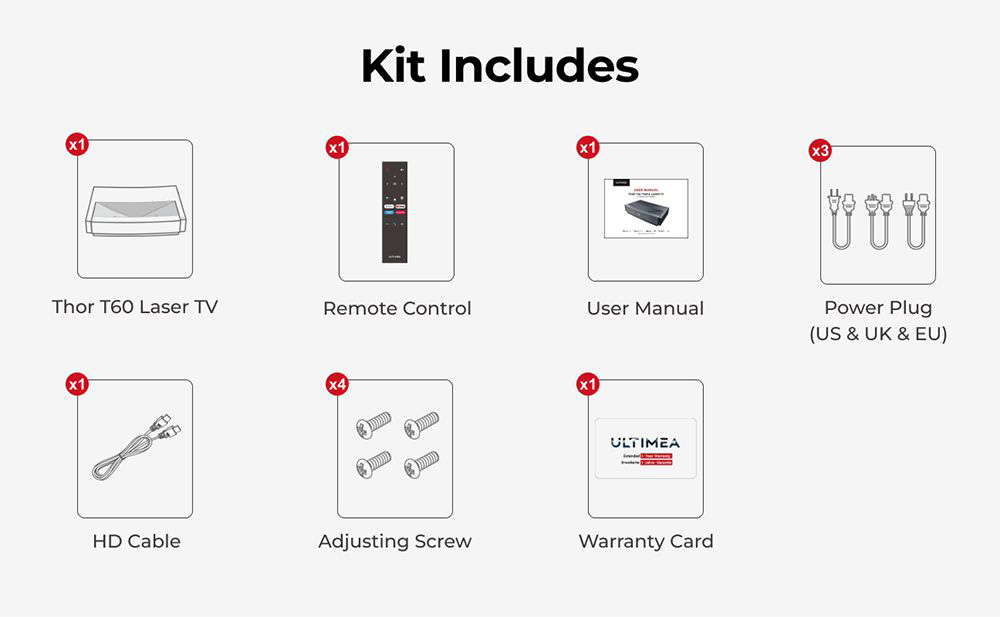 Ultimea Thor T60 Laser-TV, 4000 ANSI, Dolby Atmos & Dolby Vision, 4K native Aufl&ouml;sung, HDR 10, 4000:1 Kontrast, 8-Punkt-Kalibrierung, Android TV 11 &ndash; US-Stecker