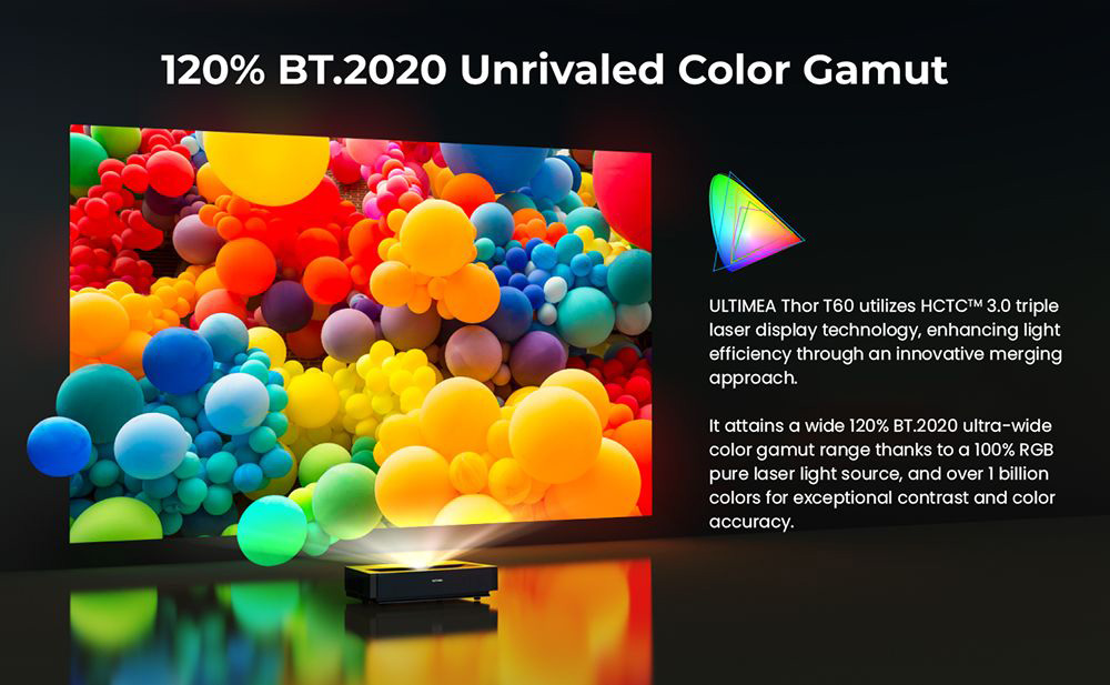 Ultimea Thor T60 Laser-TV, 4000 ANSI, Dolby Atmos & Dolby Vision, 4K native Aufl&ouml;sung, HDR 10, 4000:1 Kontrast, 8-Punkt-Kalibrierung, Android TV 11 &ndash; US-Stecker