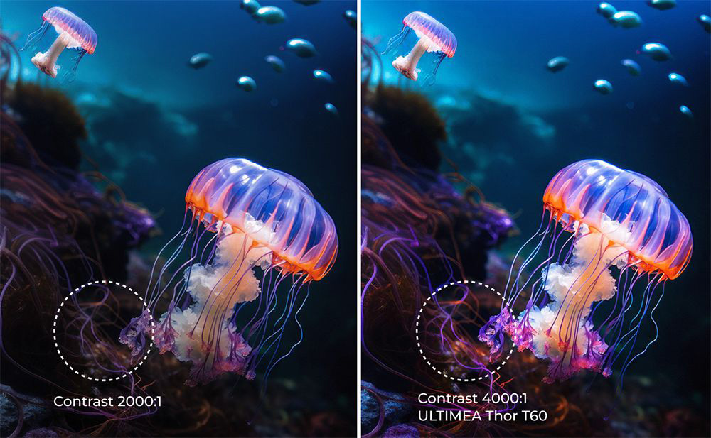 Ultimea Thor T60 Laser-TV, 4000 ANSI, Dolby Atmos & Dolby Vision, 4K native Aufl&ouml;sung, HDR 10, 4000:1 Kontrast, 8-Punkt-Kalibrierung, Android TV 11 &ndash; US-Stecker