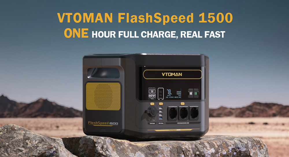 VTOMAN FlashSpeed 1500 Prenosná napájacia stanica, 1548Wh LiFePO4 batéria, 1500W výstup, 12V DC a 100W porty typu C, s 12 portami