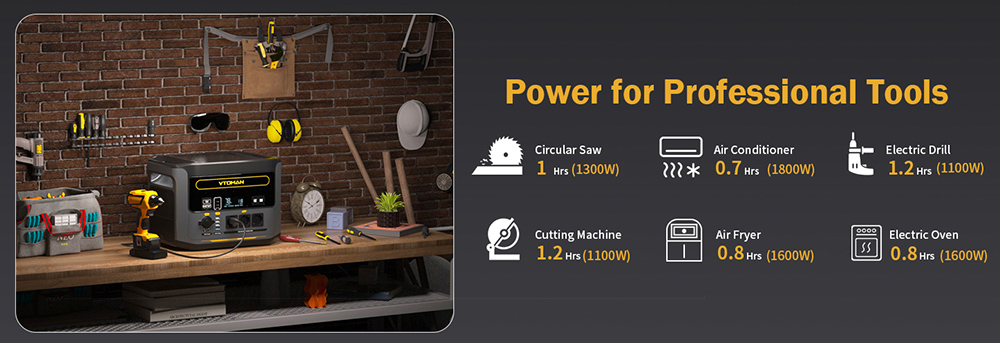 VTOMAN FlashSpeed 1500 Portable Power Station, 1548Wh LiFePO4 batéria, 1500W výstup, 12V DC a 100W porty typu C, s 12 portami