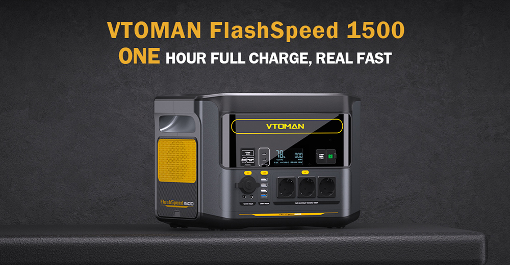 VTOMAN FlashSpeed 1500 Portable Power Station, 1548Wh LiFePO4 batéria, 1500W výstup, 12V DC a 100W porty typu C, s 12 portami