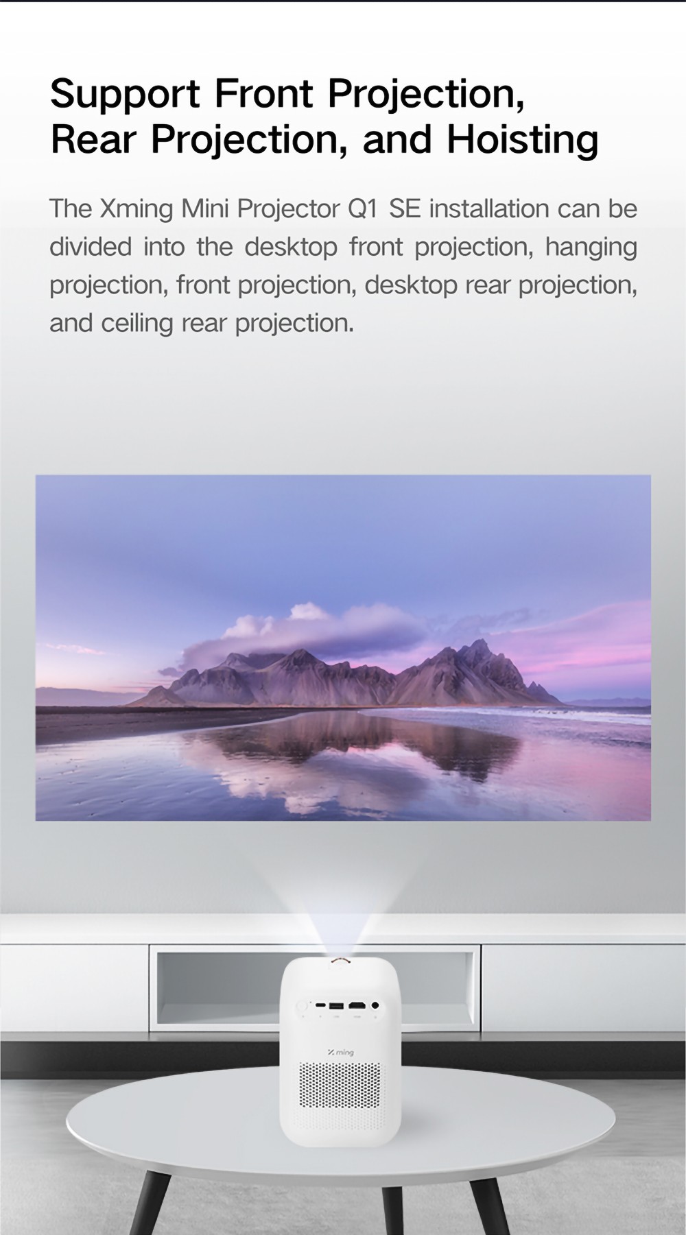 Refurbished Xming Q1 SE 1080P LED Projector by Xiaomi Ecosystem, 250 ANSI Lumens, WiFi Screen Sync, 120-Inch Rear Projection, HDR