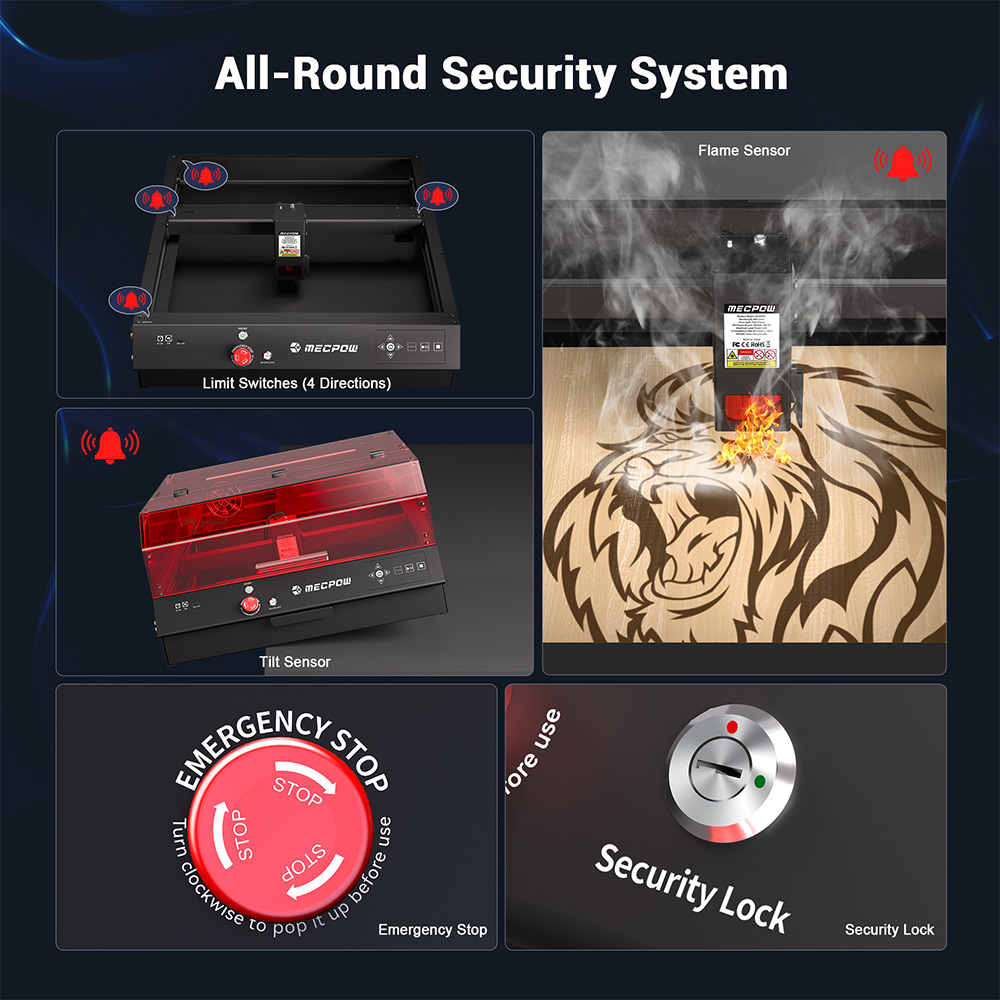 Mecpow X4 Pro 22W Laser Engraver Cutter, with Protective Cover & Integrated Air Assist, 0.08x0.1mm Laser Spot, 22000mm/min Engraving Speed, Emergency Stop, Offline Work, Support LightBurn/ LaserGRBL/ MKSLaser, 410*400mm