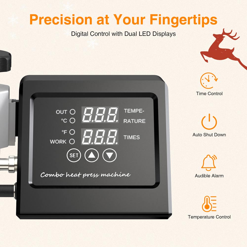 Presse à chaud 8 en 1 Mecpow MP3881, grande capacité de 30 oz, chauffage à double tube, contrôle numérique précis, conception pivotante à 360 ° - Prise UE