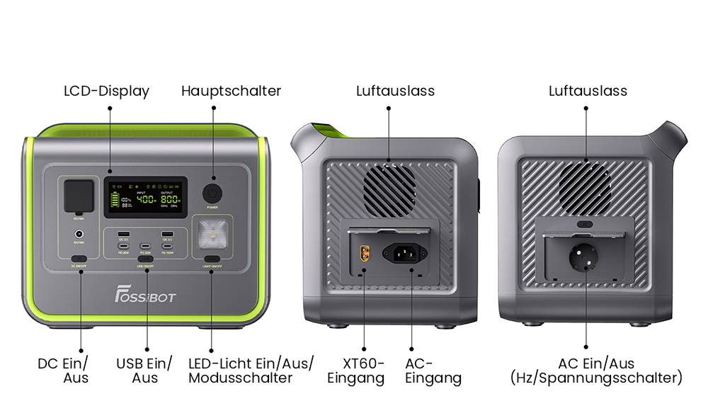 FOSSiBOT, FOSSiBOT F800, Powerstation, tragbare Powerstation, mobile Powerstation, Generator, Solargenerator, tragbare Solargenerator, Stromgenerator, Stromversorgung, tragbare Stromversorgung, tragbare Kraftwerke, tragbares Kraftwerk, Kraftwerk, Stromerzeuger