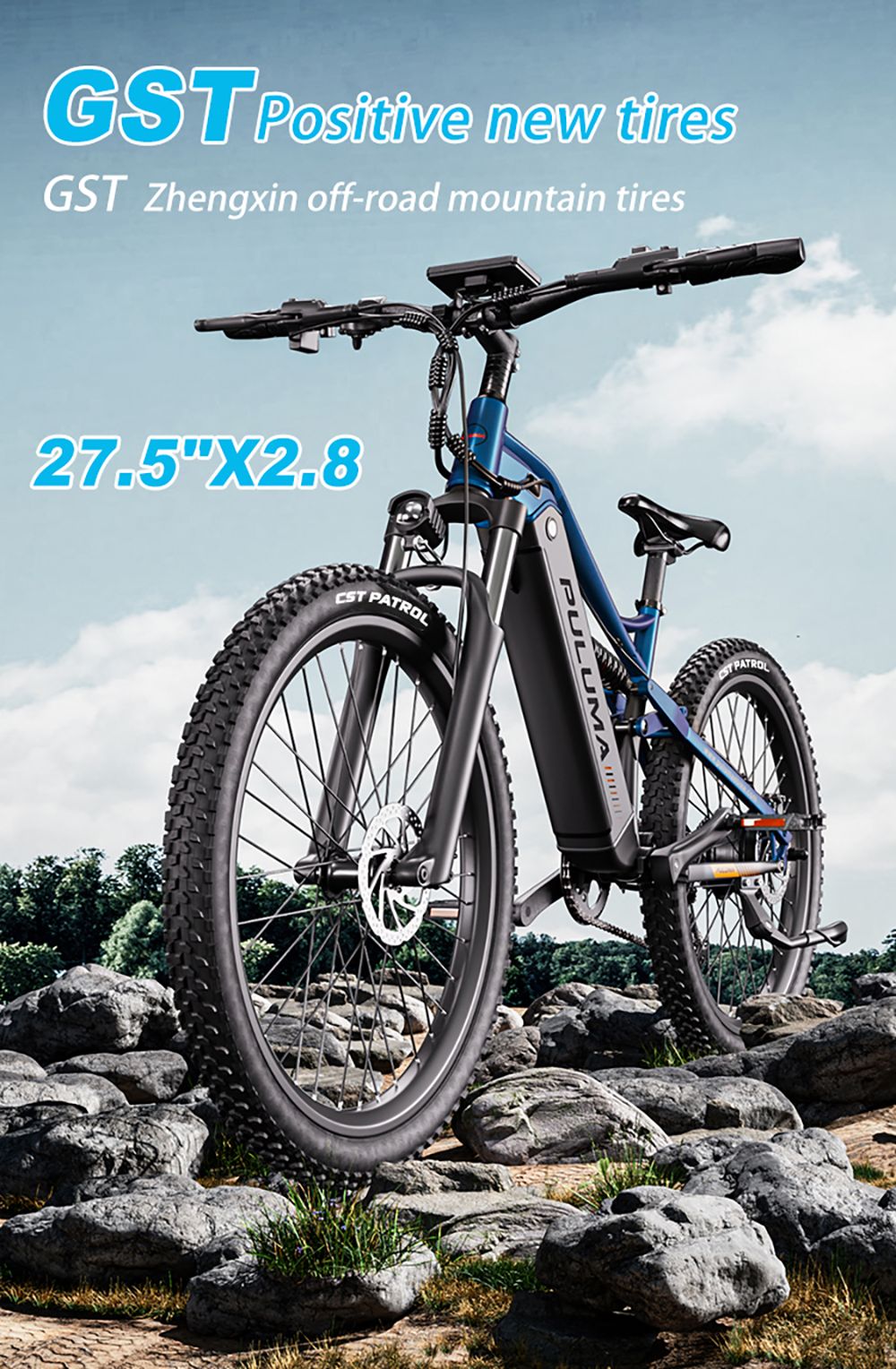 PULUMA PH001 Elektrofahrrad, 500W Motor, 48V 20Ah Akku, 27,5 x 2,8 Zoll Reifen, 40 km/h H&ouml;chstgeschwindigkeit, 150 km Reichweite, hydraulische &Ouml;lbremsen, Sto&szlig;d&auml;mpfergabel, 9-Gang-Umwerfer, LCD-Display &ndash; Schwarz Blau