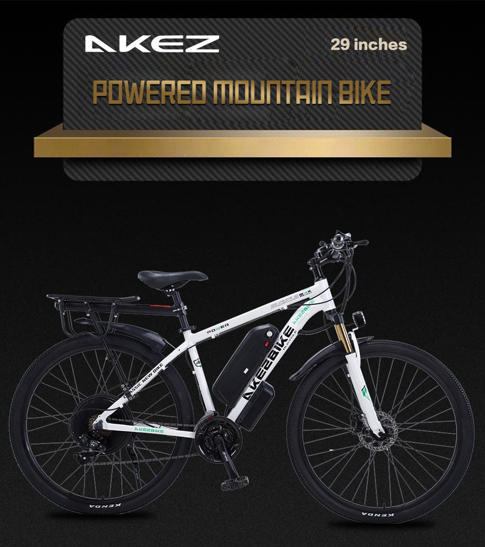AKEZ 29 Zoll Elektrofahrrad, 1000W Motor, 48V 13Ah Akku, 29x2,15 Zoll Reifen, 45 km/h Höchstgeschwindigkeit, 50 km Reichweite, doppelte mechanische Scheibenbremsen, Vorderradgabel mit Federung, Shimano 21-Gang, LCD-Display - Weiß