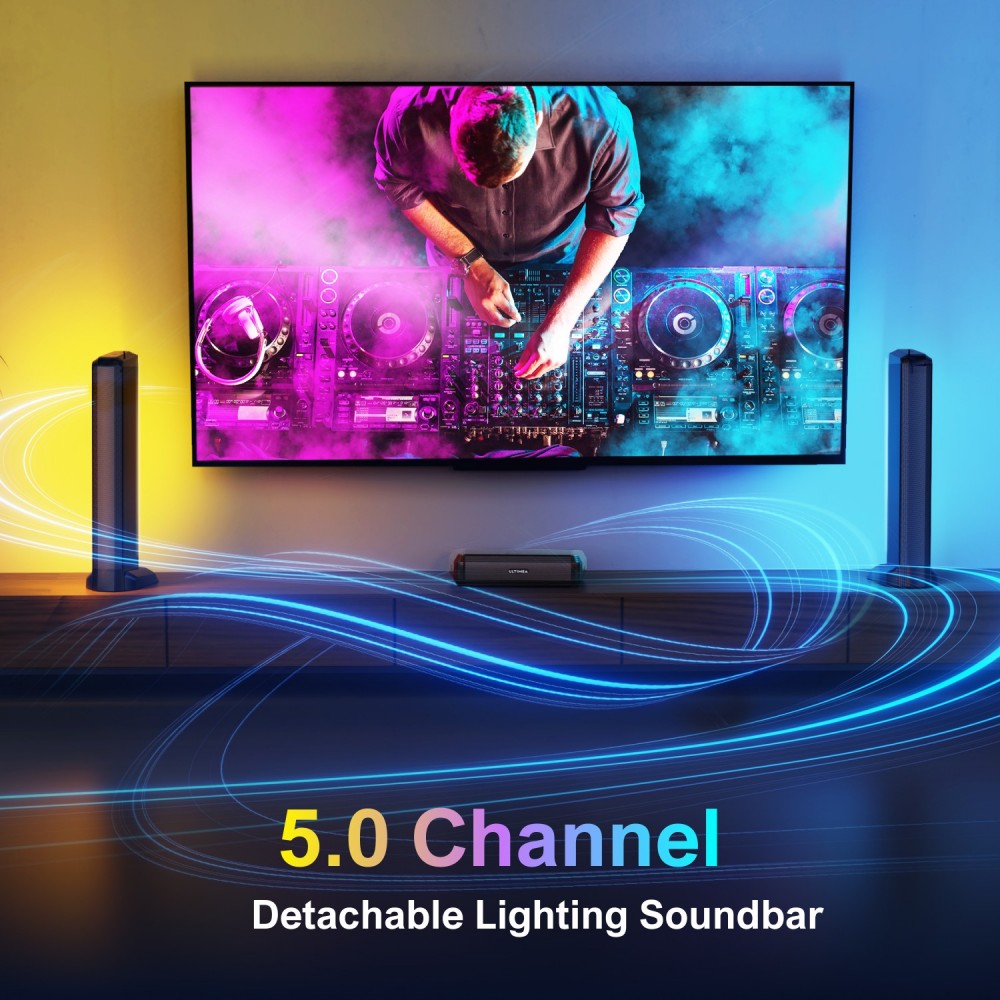 Apollo S70 Lighting Soundbar s 5.0 kanálom, odnímateľná konštrukcia, ovládanie APP, dynamické svetlo RGB, 121 prednastavených matíc EQ