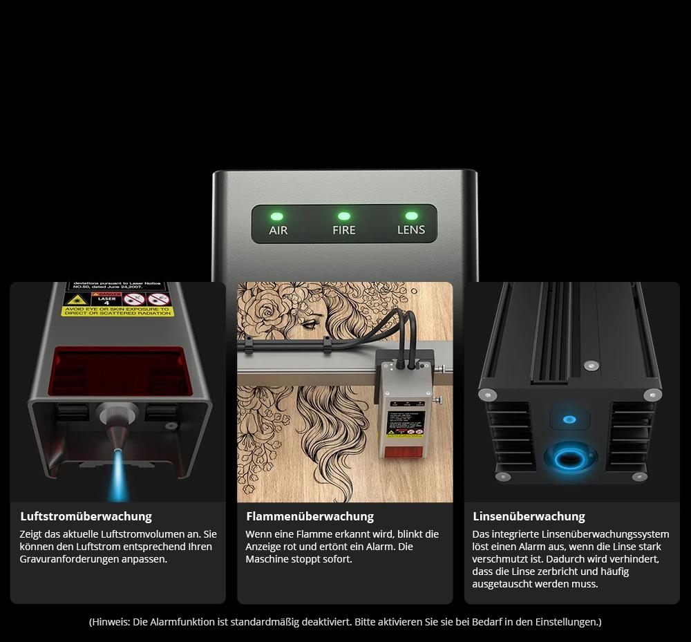 Creality Falcon2 Pro Lasergravierer- und Schneideger&auml;t 40 W, integrierte Luftunterst&uuml;tzung, gew&ouml;lbte sichtbare Abdeckung, eingebaute Kamera, Schubladendesign, Zaun-Schutzstreifen, Feuer-/Luftstrom-/Linsen&uuml;berwachung, 400 x 415 mm