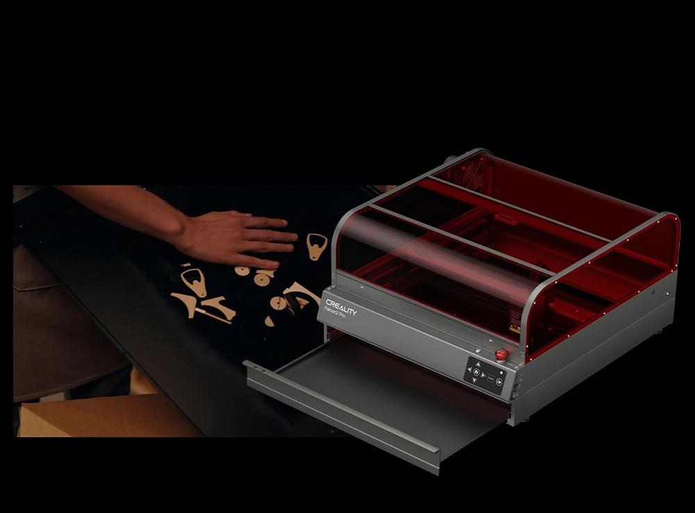 Creality Falcon2 Pro Lasergravierer- und Schneideger&auml;t 40 W, integrierte Luftunterst&uuml;tzung, gew&ouml;lbte sichtbare Abdeckung, eingebaute Kamera, Schubladendesign, Zaun-Schutzstreifen, Feuer-/Luftstrom-/Linsen&uuml;berwachung, 400 x 415 mm