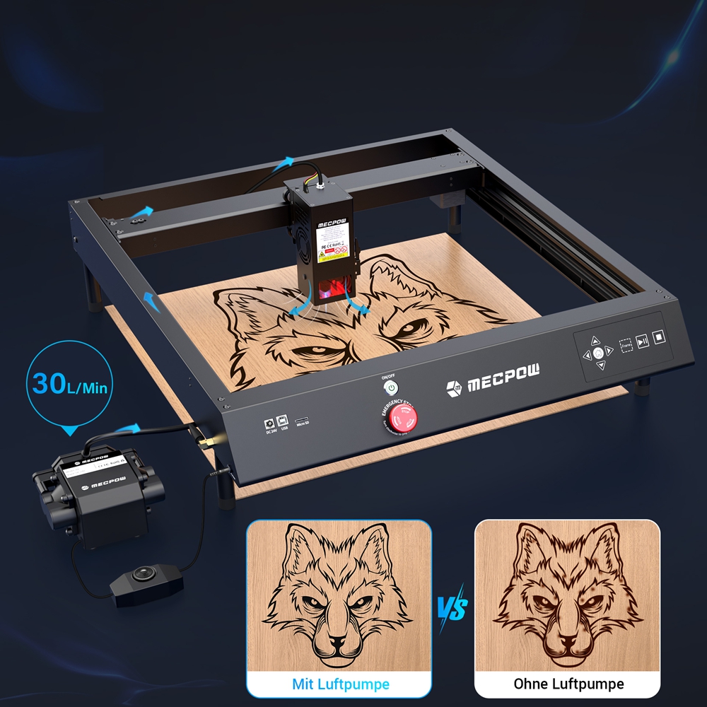 Mecpow X4 22W Laserschneider + FC1 feuerfestes Gehäuse + Lasertisch + Drehwalze