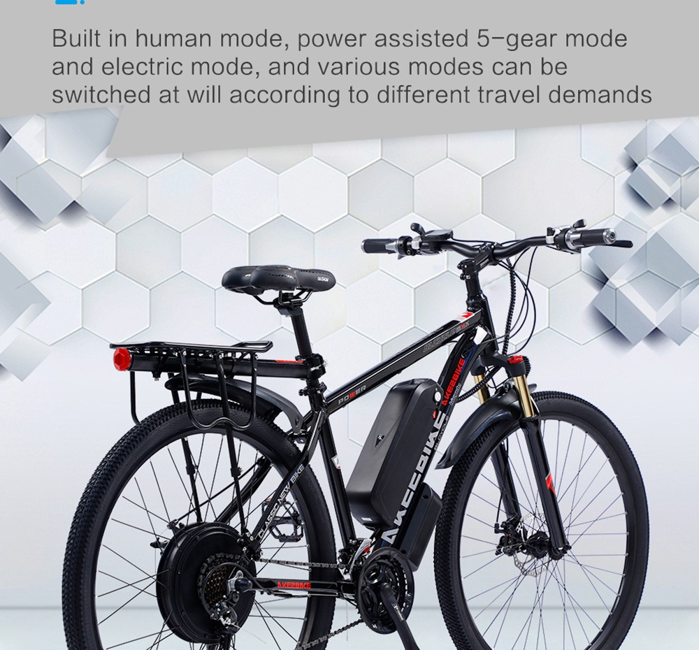 AKEZ 29 Zoll Elektrofahrrad, 1000W Motor, 48V 13Ah Akku, 29x2,15 Zoll Reifen, 45 km/h Höchstgeschwindigkeit, 50 km Reichweite, doppelte mechanische Scheibenbremsen, Vorderradgabel mit Federung, Shimano 21-Gang, LCD-Display - Weiß