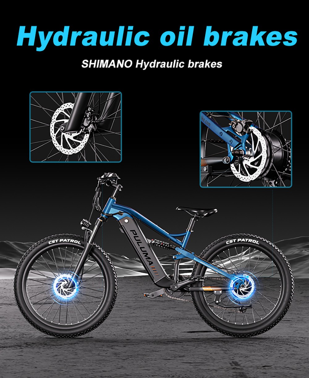 PULUMA PH001 Elektrofahrrad, 500W Motor, 48V 20Ah Akku, 27,5 x 2,8 Zoll Reifen, 40 km/h H&ouml;chstgeschwindigkeit, 150 km Reichweite, hydraulische &Ouml;lbremsen, Sto&szlig;d&auml;mpfergabel, 9-Gang-Umwerfer, LCD-Display &ndash; Schwarz Blau