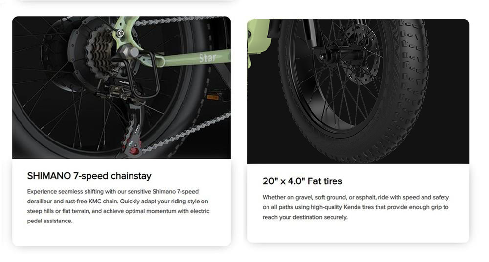 ESKUTE Star Folding Electric Bike 20*4.0 inch Fat Tire 250W Motor 25KM/H Max Speed 36V 25Ah Battery 100km Range Shimano 7-Speed Gear Hydraulic Disc Brakes - Green