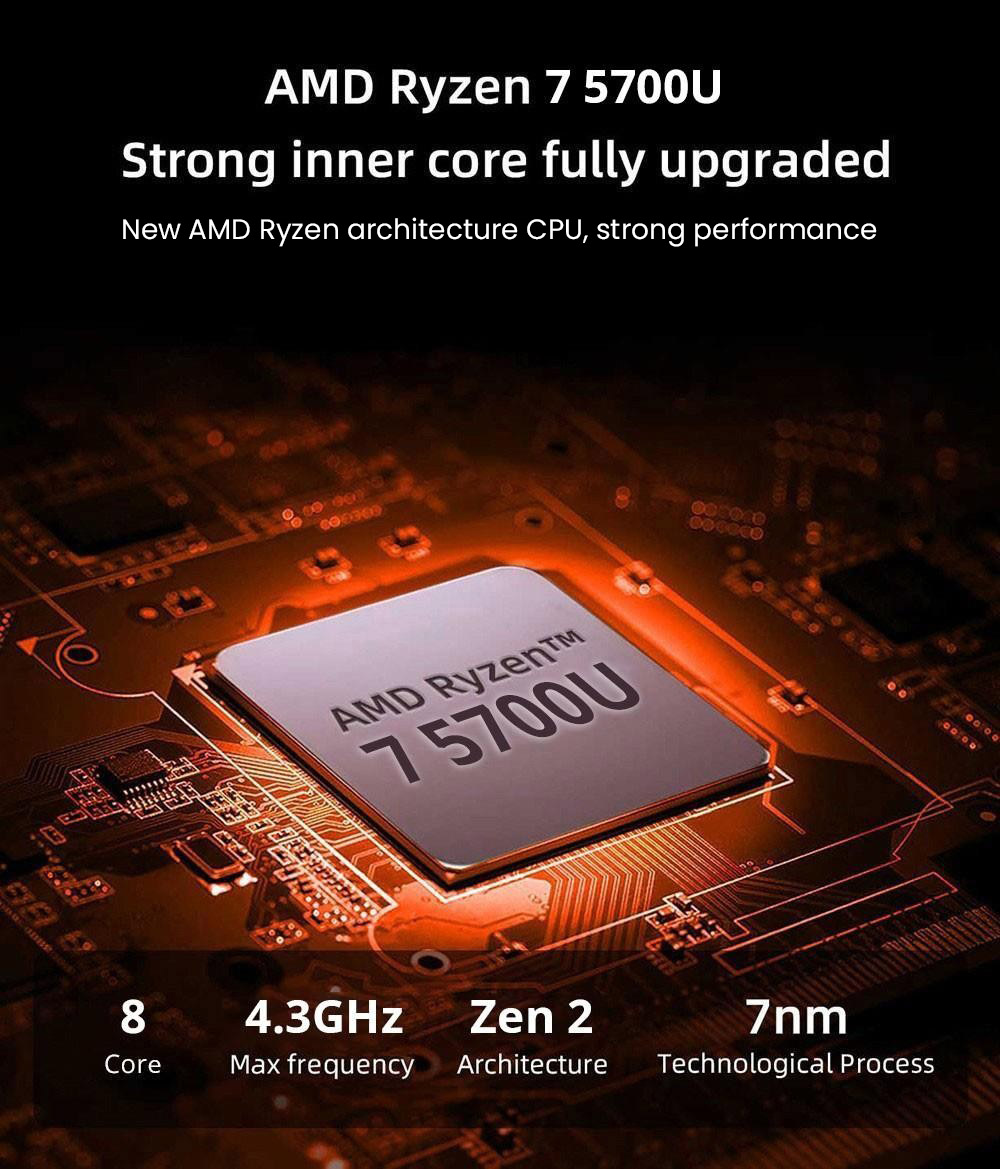 (2024 Upgraded Version) OUVIS AMR5 Mini PC, AMD Ryzen 7 5700U 8 Cores up to 4.3GHz, 16GB DDR4 512GB SSD, HDMI+DP+Type-C 4K 60Hz Triple Display, 4xUSB 3.0 1000Mbps LAN WiFi5 Bluetooth4.2, Windows 11 Pro, Auto/Silent Eco/Performance -EU