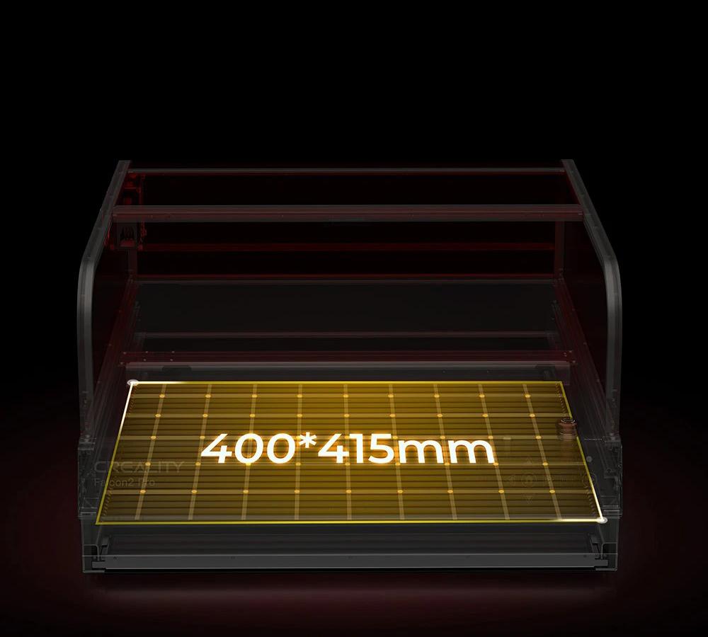 Creality Falcon2 Pro Lasergravierer- und Schneideger&auml;t 40 W, integrierte Luftunterst&uuml;tzung, gew&ouml;lbte sichtbare Abdeckung, eingebaute Kamera, Schubladendesign, Zaun-Schutzstreifen, Feuer-/Luftstrom-/Linsen&uuml;berwachung, 400 x 415 mm