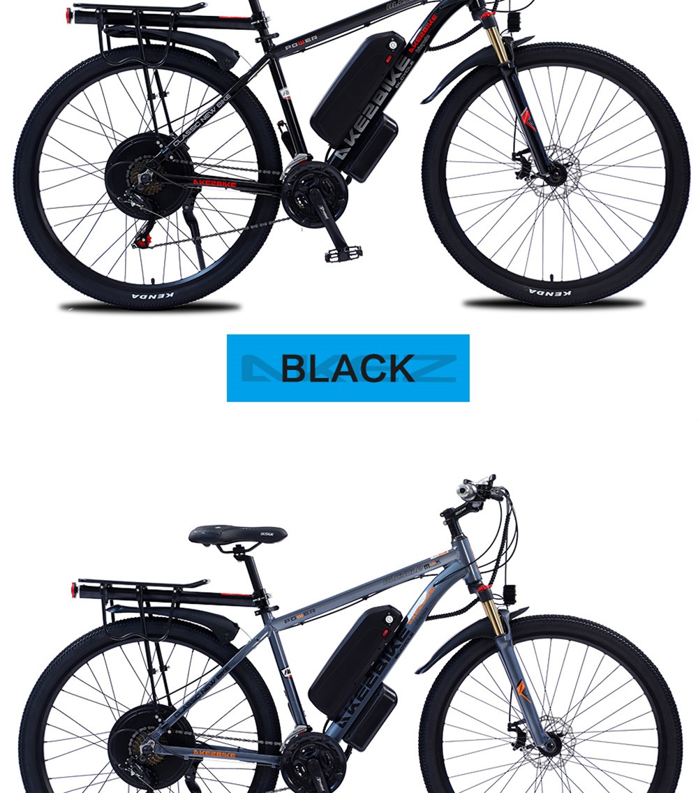 AKEZ 29'' elektrický bicykel, 1000W motor, 48V 13AH batéria, 29*2.15-palcové pneumatiky, max. rýchlosť 45 km/h, dojazd 50 km, dvojité mechanické kotúčové brzdy, predná odpružená vidlica, Shimano 21 rýchlostí, LCD displej - čierny