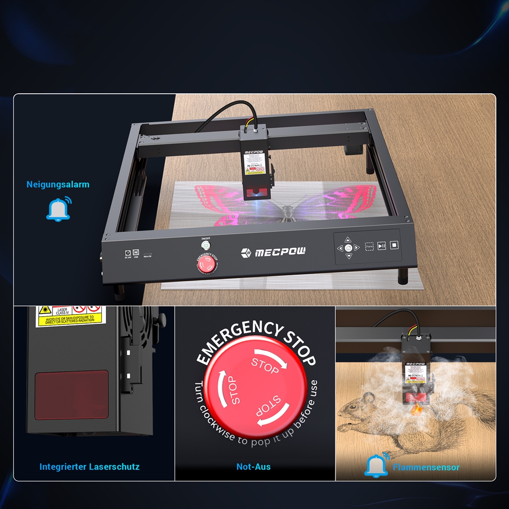 Mecpow X4 22W Laserschneider + FC1 feuerfestes Gehäuse + Lasertisch + Drehwalze