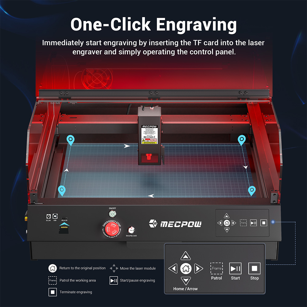 Mecpow X4 Pro 22W Laser Engraver Cutter, with Protective Cover & Integrated Air Assist, 0.08x0.1mm Laser Spot, 22000mm/min Engraving Speed, Emergency Stop, Offline Work, Support LightBurn/ LaserGRBL/ MKSLaser, 410*400mm