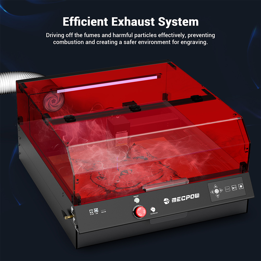 Mecpow X4 Pro 22W Laser Engraver Cutter, with Protective Cover & Integrated Air Assist, 0.08x0.1mm Laser Spot, 22000mm/min Engraving Speed, Emergency Stop, Offline Work, Support LightBurn/ LaserGRBL/ MKSLaser, 410*400mm