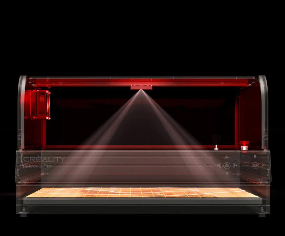 Creality Falcon2 Pro Lasergravierer- und Schneideger&auml;t 40 W, integrierte Luftunterst&uuml;tzung, gew&ouml;lbte sichtbare Abdeckung, eingebaute Kamera, Schubladendesign, Zaun-Schutzstreifen, Feuer-/Luftstrom-/Linsen&uuml;berwachung, 400 x 415 mm