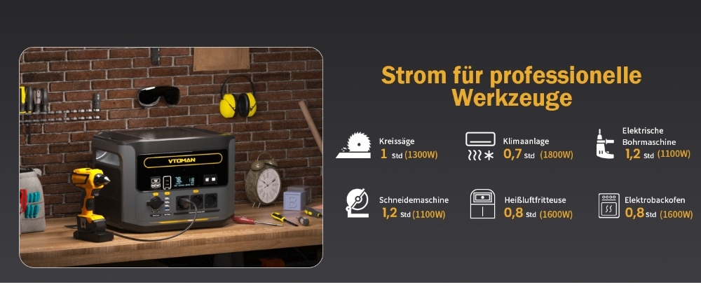 VTOMAN FlashSpeed 1500 Tragbares Kraftwerk , 1548Wh LiFePO4-Akku, 1500W Leistung, 12V DC und 100W Typ-C-Anschl&uuml;sse, mit 12 Anschl&uuml;ssen