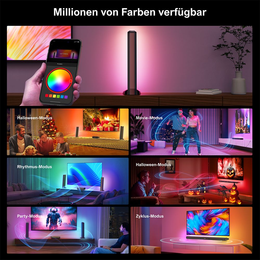 Ultimea Apollo S70 Lighting Soundbar mit 5.0-Kanal, abnehmbarem Design, APP-Steuerung, dynamischem RGB-Licht, 121 voreingestellten EQ-Matrizen