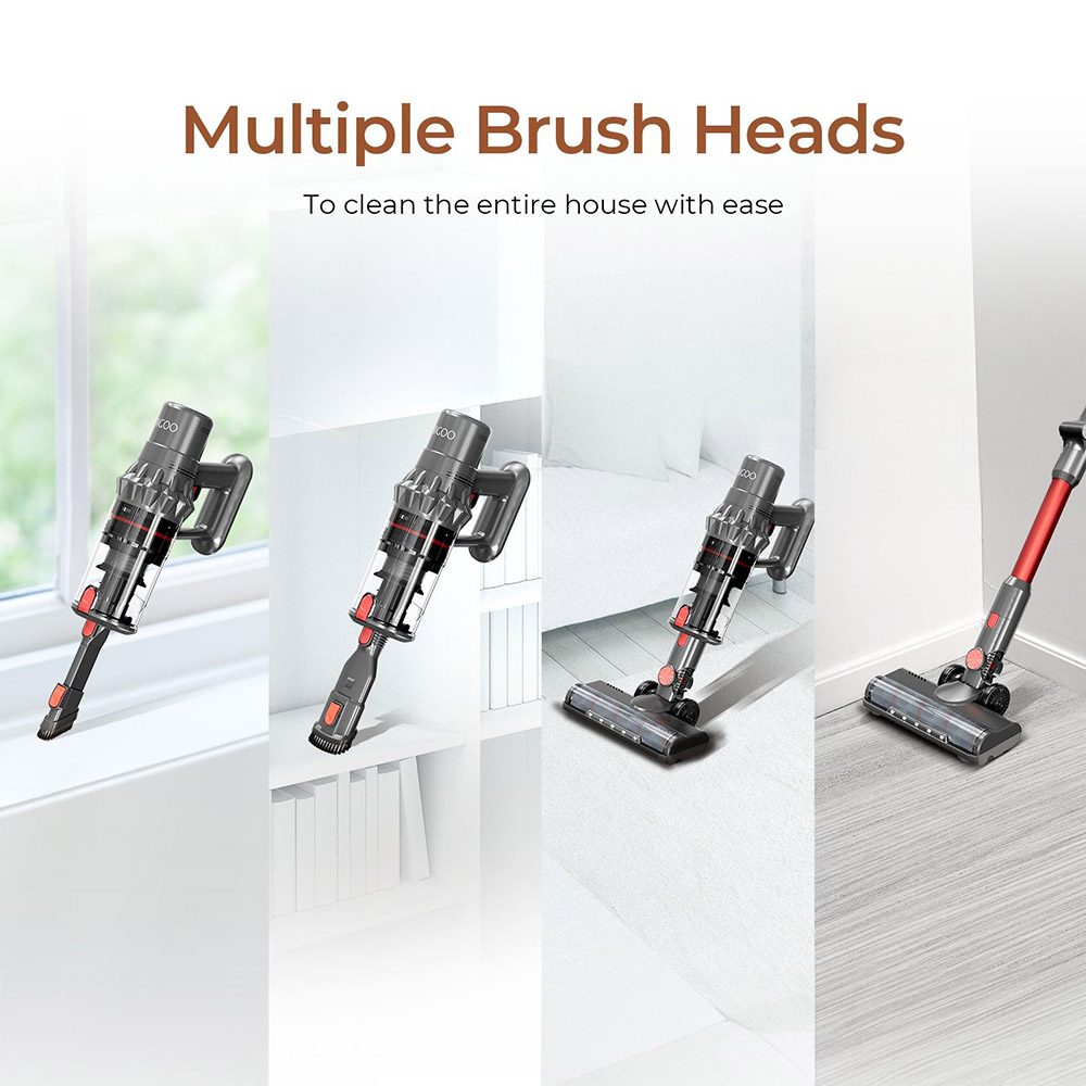 JIGOO C500 Cordless Vacuum Cleaner, 33KPa Suction, 500W Motor, Smart Dust Sensor, 1.2L Dust Cup, Up to 60 Mins Runtime, 2200mAh Removable Battery, LED Touch Screen, Rotatable Metal Tube