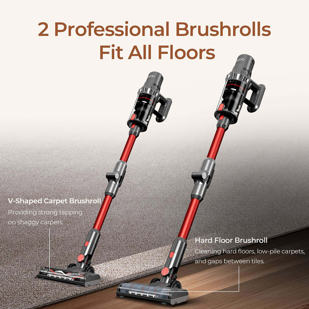 JIGOO C500 Cordless Vacuum Cleaner, 33KPa Suction, 500W Motor, Smart Dust Sensor, 1.2L Dust Cup, Up to 60 Mins Runtime, 2200mAh Removable Battery, LED Touch Screen, Rotatable Metal Tube