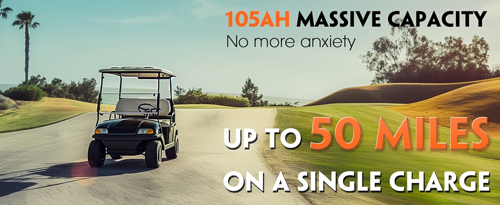 Cloudenergy 36V(38.4V) 105Ah LiFePO4 Golf Cart Battery, with 20A Charger, 4032Wh Energy, Built-in 200A Bluetooth BMS, 8064W Max. Load Power, Touch Monitor, 6000+ Cycles, for Golf Carts, Trolling Motor