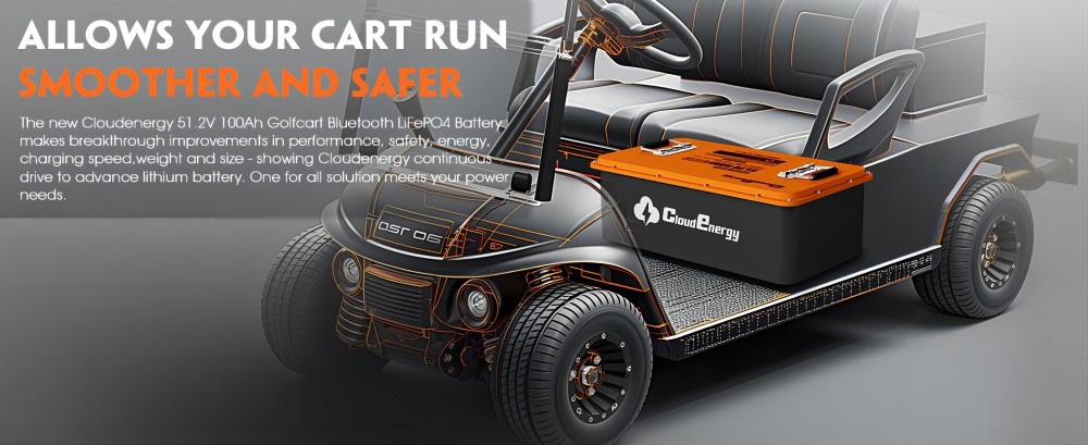 Cloudenergy 48V(51.2V) LiFePO4 Battery for Golf Carts & Solar Storage, 66Ah Capacity, Built-in 200A BMS, with Mobile APP, Touch Monitor and Retention Strap, 6000+Cycles, IP66